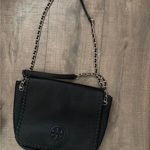 Tory Burch Black Leather Shoulder Bag with Chain